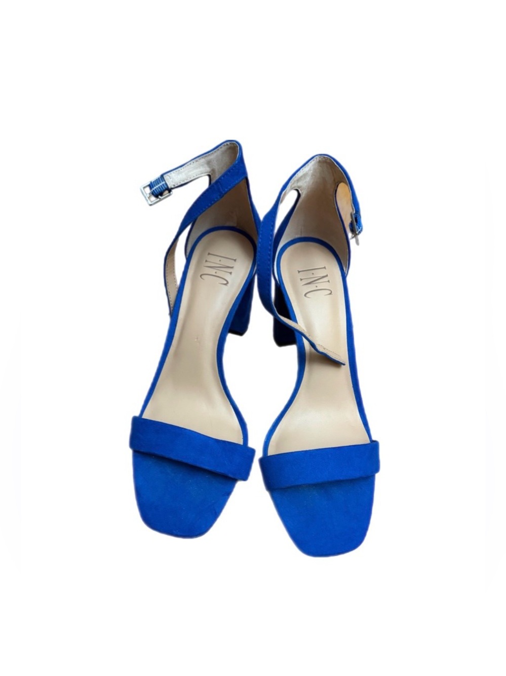 INC International Concepts Royal Blue Suede Ankle-Strap Block Heels